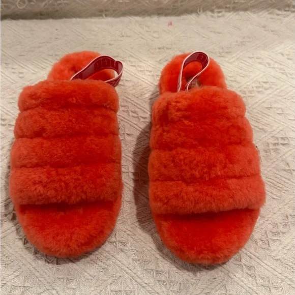 UGG | Shoes | Ugg Vibrant Orange Fuzzy Slippers | Poshmark